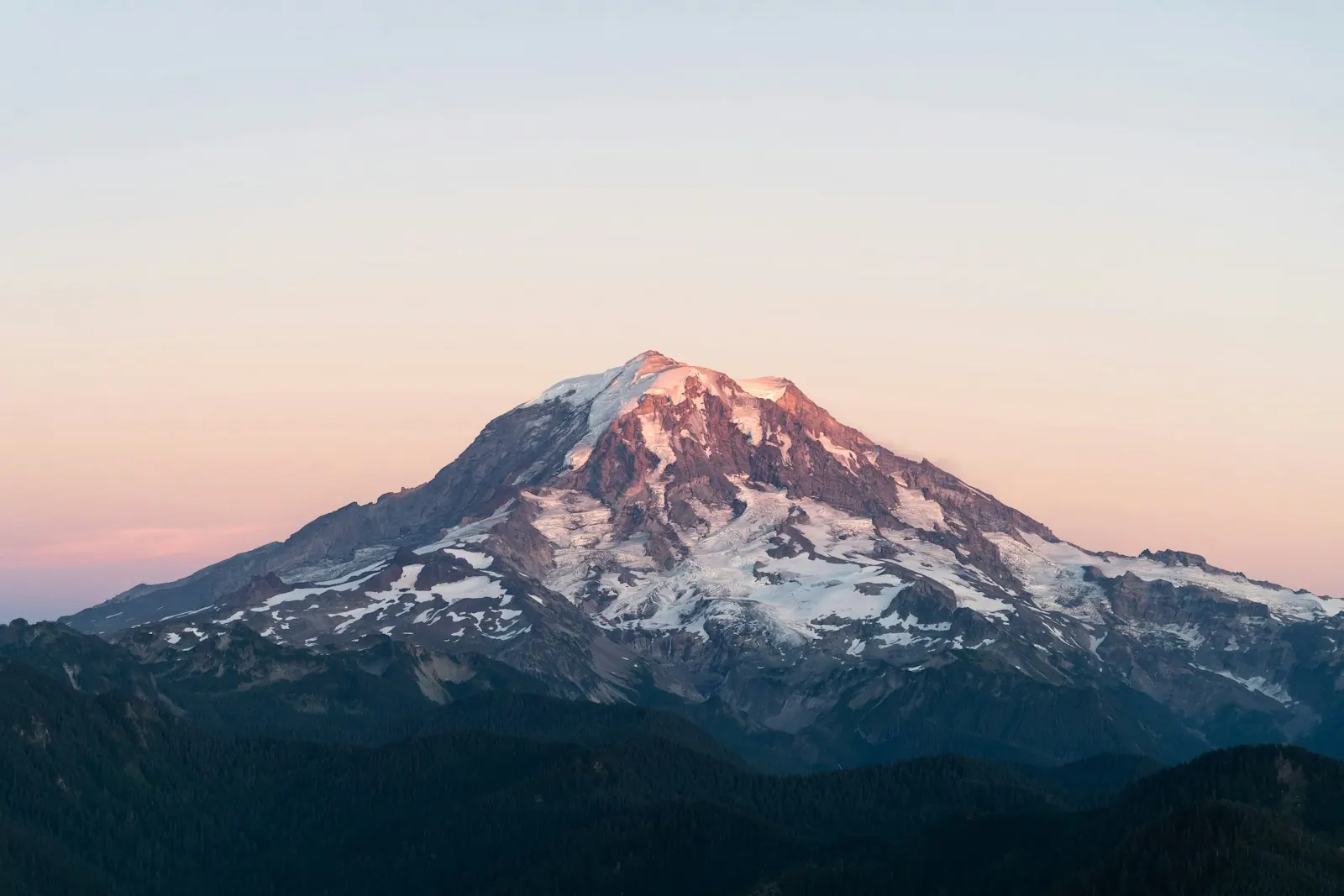 Mount Rainier at dusk above the Green River valley east of Auburn
