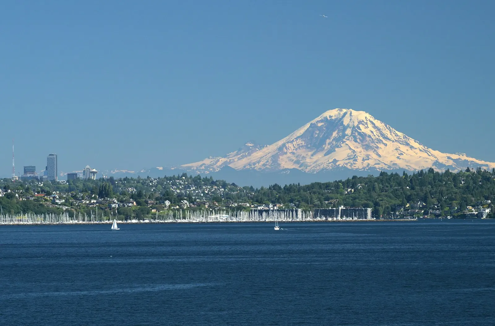 Mount Rainier over the south end of Lake Washington near Renton