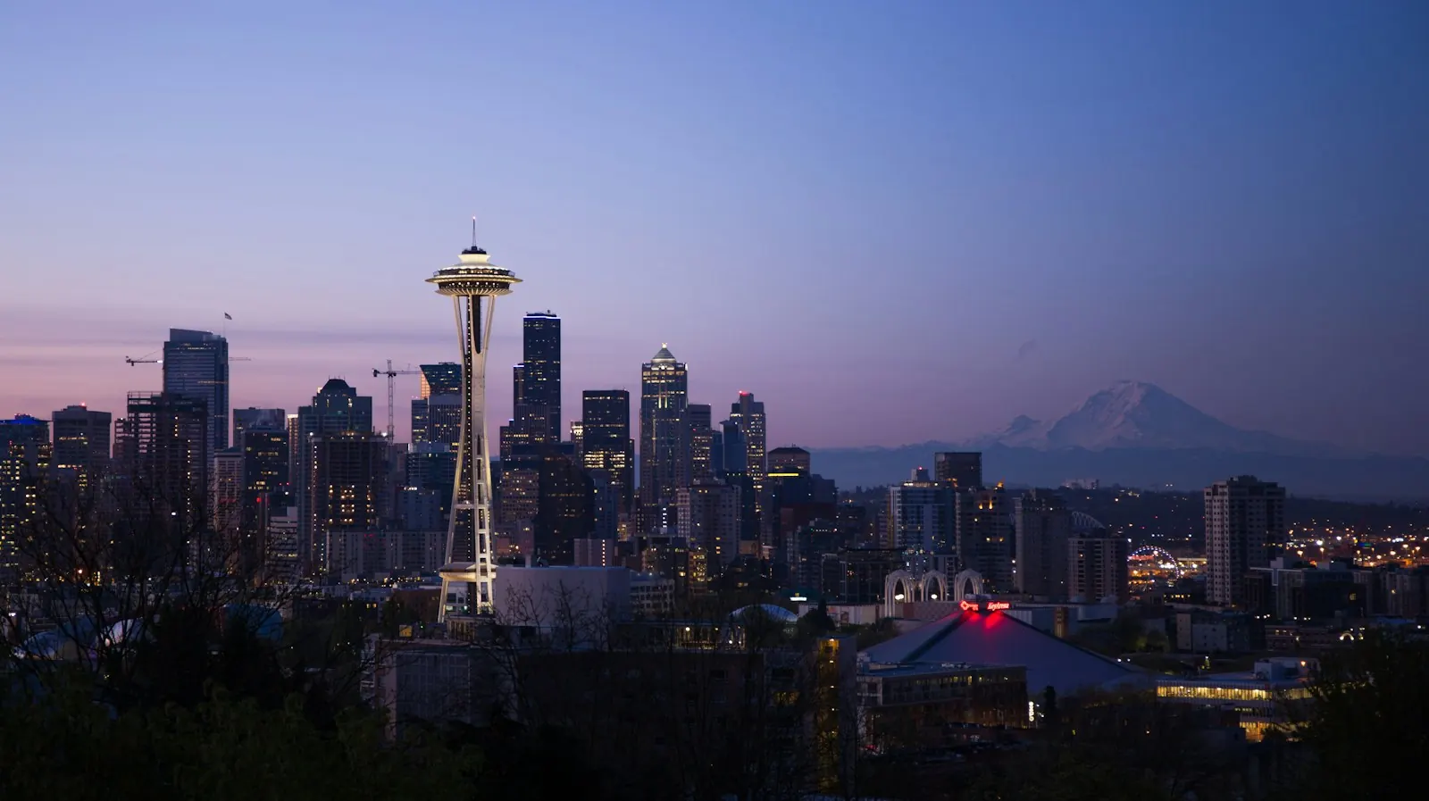 Seattle skyline with Mount Rainier, the South Sound region served by our Federal Way HQ